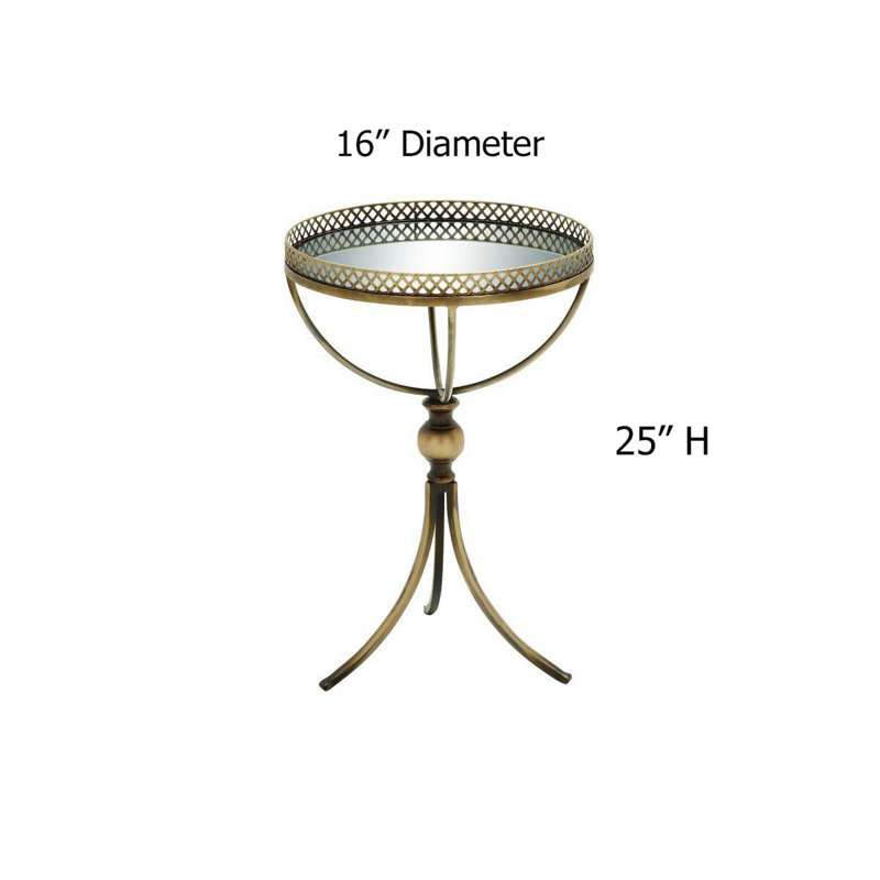 Gold Brass Round Metal and Glass Accent Table