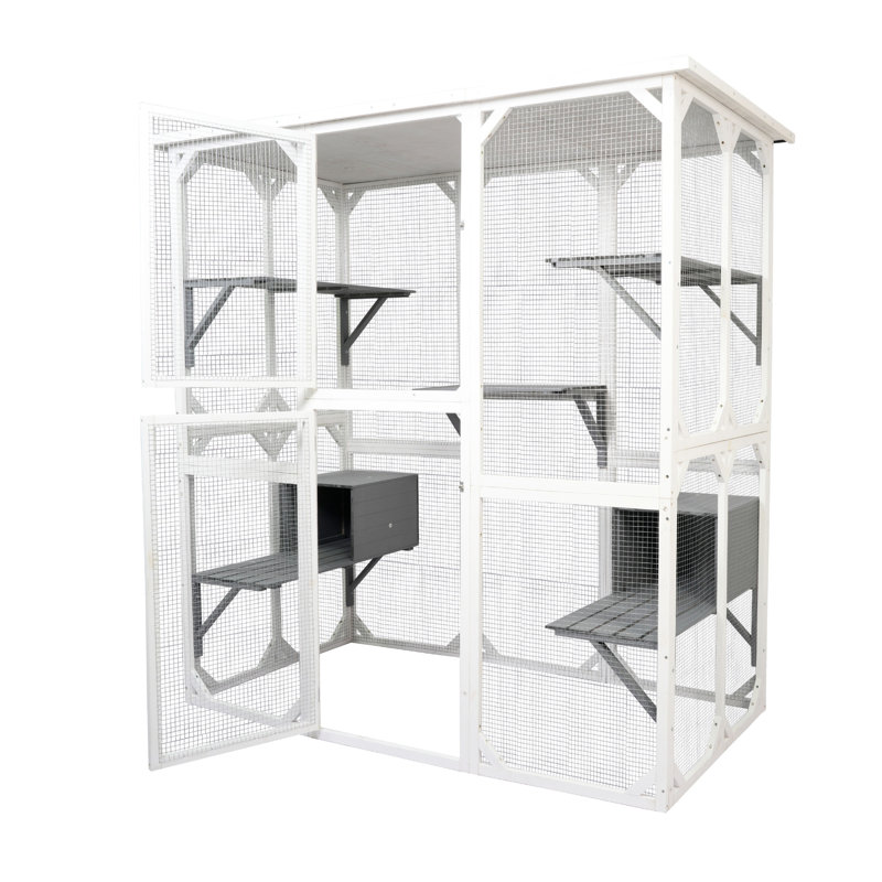 Cage pour chat, maison moyenne en bois blanc pour une utilisation à long terme