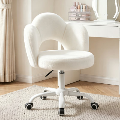 Tabouret de coiffeuse avec dossier en fourrure et pieds dorés
