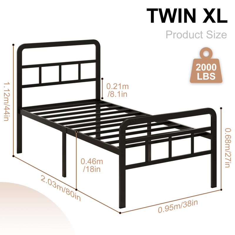18 Inch Metal Bed Frame with Headboard and Footboard, Twin XL