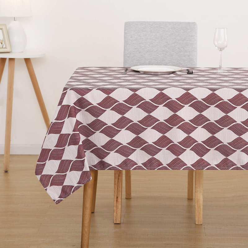 Leaf Pattern Spillproof and Water Resistant Tablecloth, Wine Red