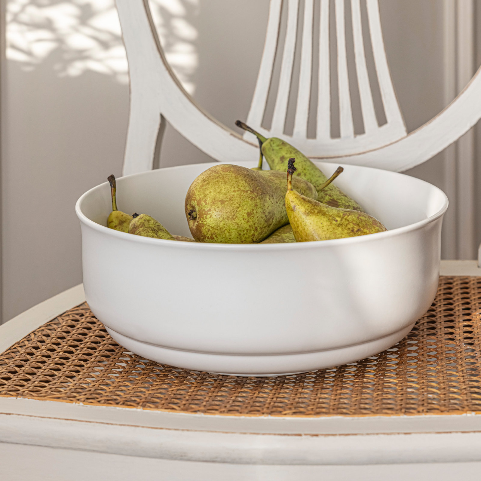 Rimmed Handcrafted Stoneware Serving Bowl, White