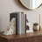 Decorative Leather Cow Print Bookends For Home Decor - Modern Book Ends For Shelf,Office Desk, And Bookshelf Decor Accent - Set Of 2, 7", Ivory & White