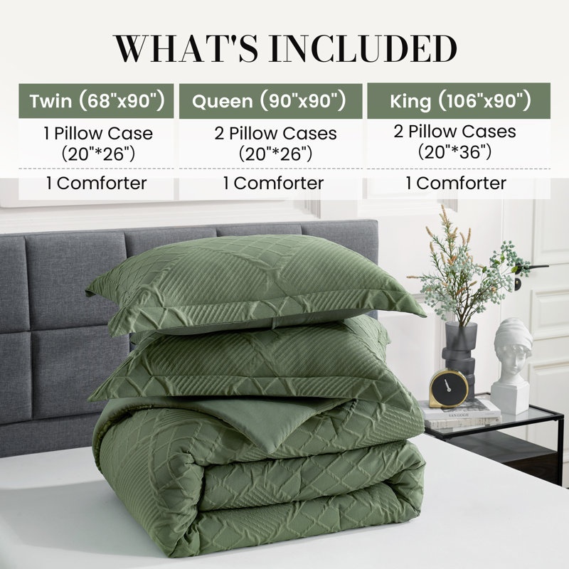 Luxeweave Jacquard Comforter Set For All Season, Queen Comforter + 2 Standard Pillowcases, Green