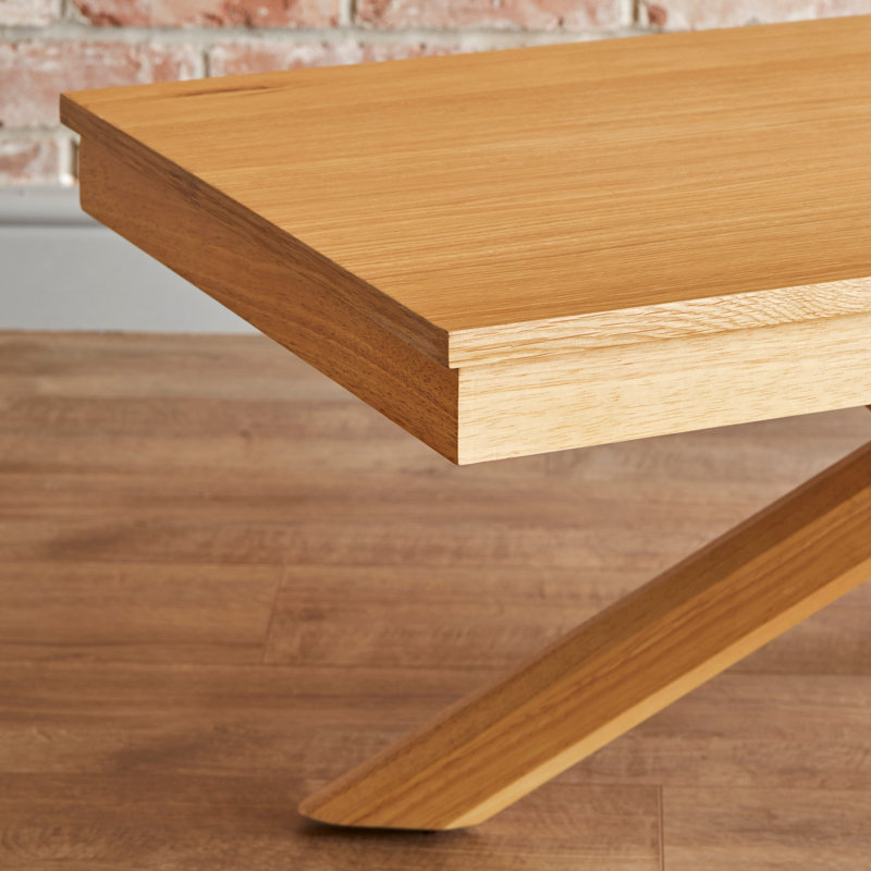 Brianney Solid Wood Cross Legs Coffee Table, Classic Oak