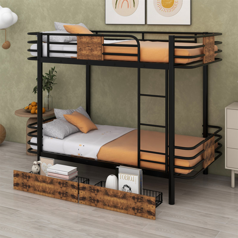 Sherita Kids Twin XL Over Twin XL Bunk Bed with Drawers, Black