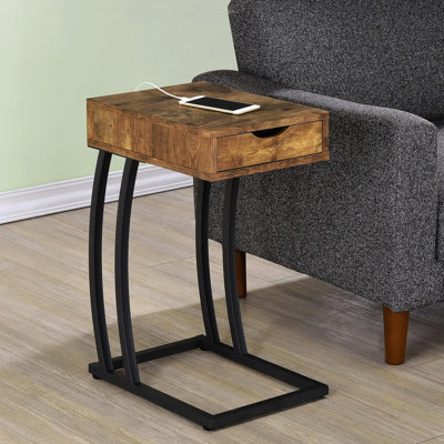 Nutmeg Accent Table With Built-In Outlets And Storage Options Contemporary Wood Metal Combination