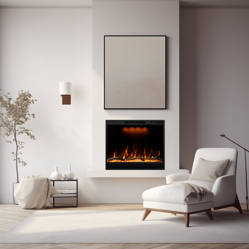 Modern Recessed Electric Fireplace Inserts, 750W Or 1500W Heater Fireplace, Adjustable Realistic Flame, Timer, Faux Log, Remote Control