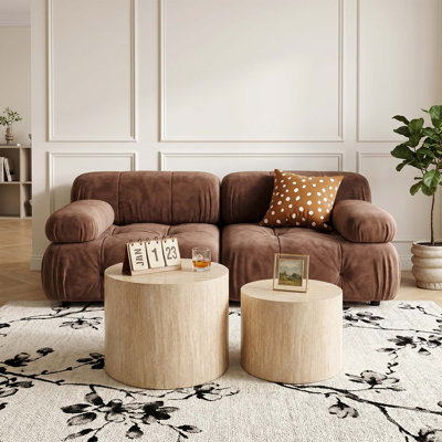 Ensemble de 2 tables d'appoint gigognes, table d'appoint ronde en bois moderne au design compact