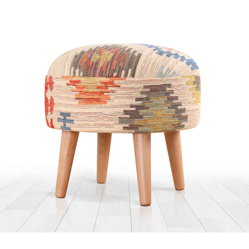 Pouf élégant avec pieds en bois de hêtre, couleur crème | Housse 50% coton / 50% lin, 18,1 po x 16,5 po x 18,1 po | Éponge douce orthopédique 35 h 35 avec épaisseur de 2,4 pouces | Parfait pour le salon et la chambre à coucher