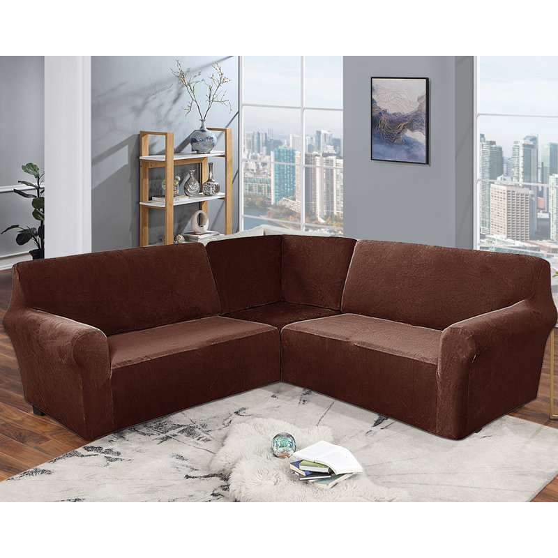 Housse pour canapé de coin Elastic, Brun, H 38 po x l 58 po x P 43 po