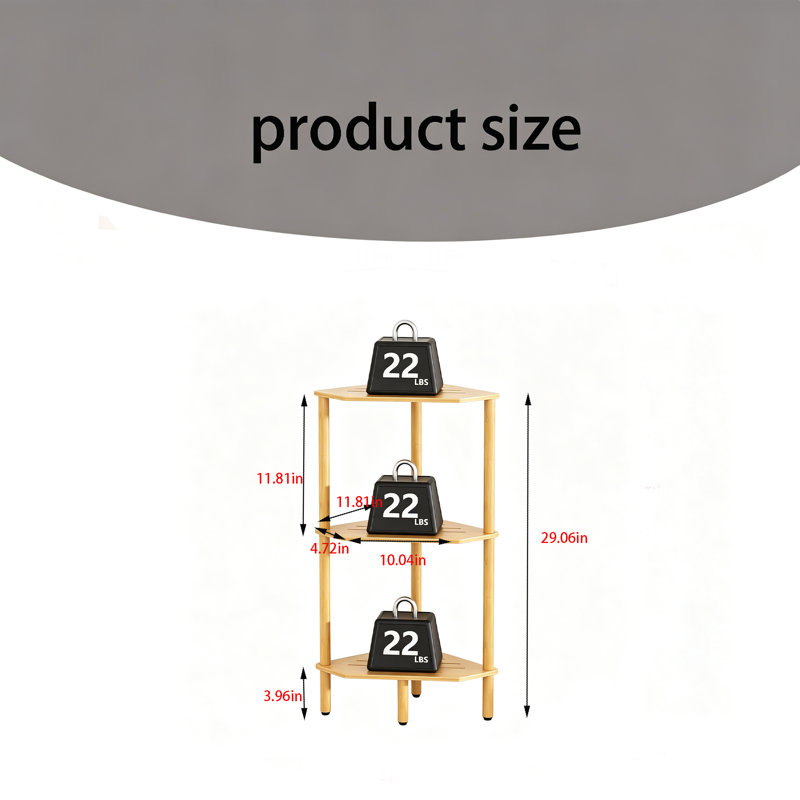 Tablette de coin en bambou avec pieds réglables - Support de rangement compact pour petits espaces