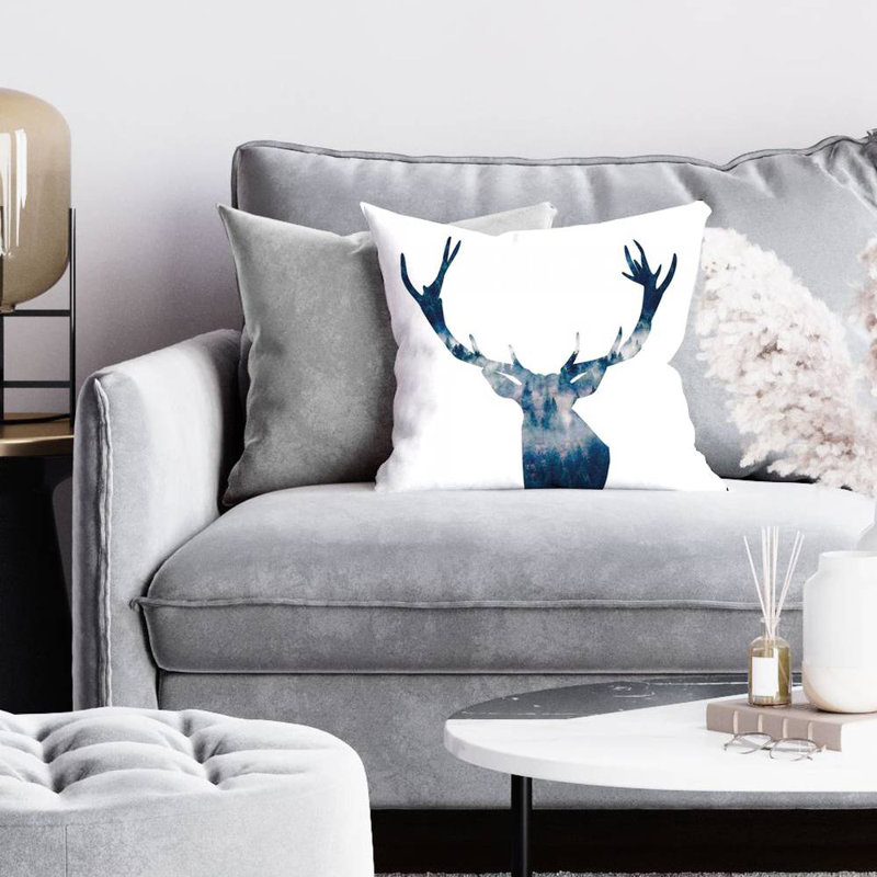 Deer head landscape - 16"x16" Throw pillow - Poly twill - Print on demand, 16" x 16", Blue, Polyester/Polyfill
