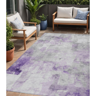 Tapis extérieur lavable abstrait gris et ivoire 5 pi x 8 pi lavande