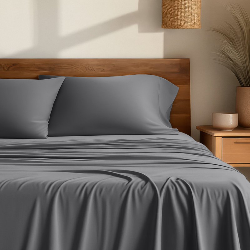 Sheet Set - Rayon from Bamboo, Dark Gray, Split Head Flex King Sheet Set with 2 Pillowcases