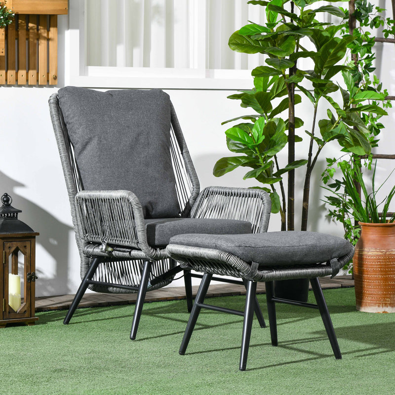Outsunny 2 Pieces PE Rattan Garden Leisure Chair Set Light Grey