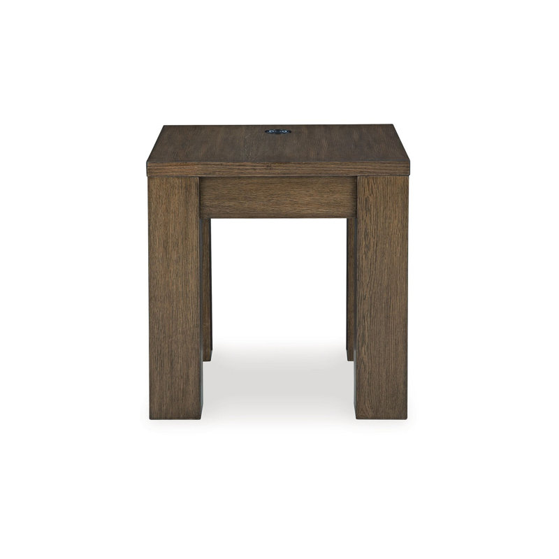 Wain Side End Table, Wireless Charging, Rectangular 24 Inch Brown Wood