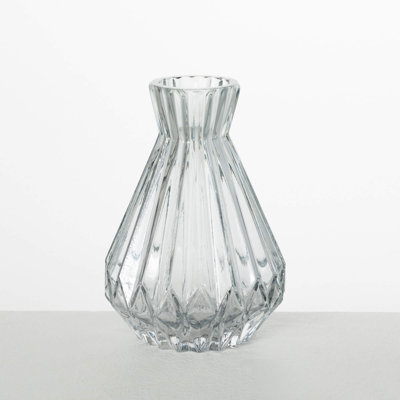 Gray Ribbed Glass Vase 6.5"H