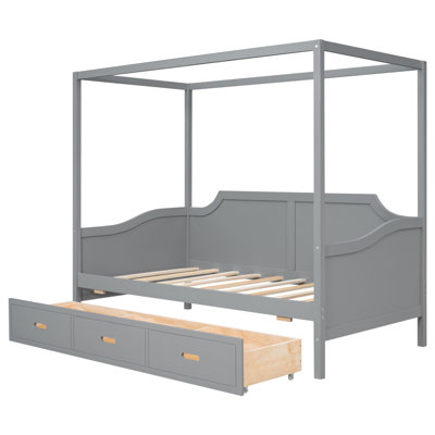 Twin Size Wooden Canopy Daybed With 3 In 1 Storage Drawers -  STYLISH, OKKK612-GX001606AAE