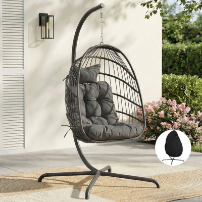 Fauteuil à œufs suspendu intérieur / extérieur avec support, housse de protection, coussin de 5 po et appui-tête
