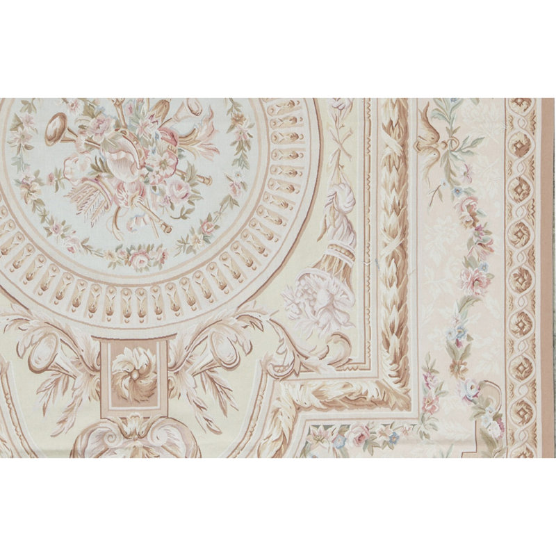 Aubusson Hand Knotted Wool Oriental Area Rug in Beige