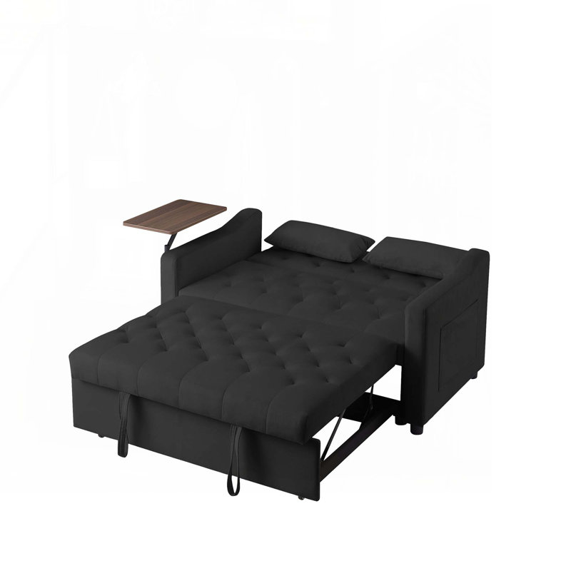 Latitude Run 3 in 1 Convertible Sofa Bed, 53" Vincy Sleeper Loveseat with Side Table, Pull Out Couch with 2 Pockets and 2 Pillows for Living Room Apartment Office