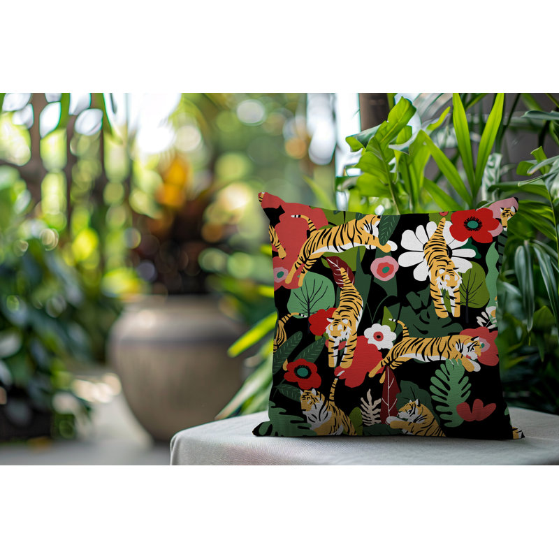 Oreiller carré réversible intérieur / extérieur Tor Tiger, H 18 po x l 18 po, Rouge