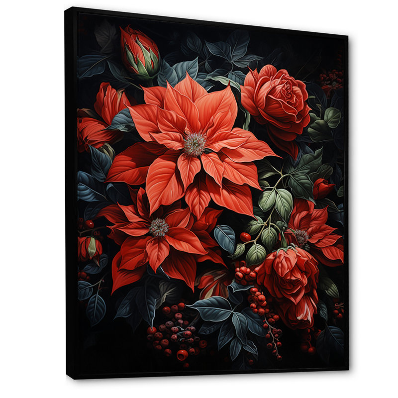 Danzell Poinsettia Flower Noir II - impression, H 20 po x l 12 po x P 1 po, Cadre flottant noir
