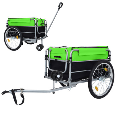 Bike Cargo Trailer 220 lbs Capacity 57 x 24 inch Steel 20 inch Pneumatic Wheels Folding Waterproof Oxford Cover Universal Hitch for Cycling Black and Green