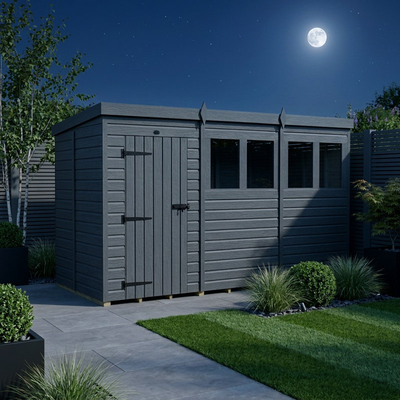 Total Sheds 12ft x 5ft Composite Pent Garden Shed - Single Door - With Windows - EPDM Rubber Roof - UK Manufactured