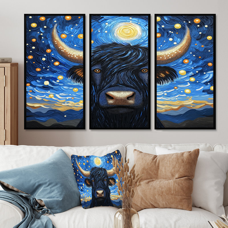 Adalee - ensemble d'art mural Yaks, H 28 po x l 36 po, Reproduction avec cadre flottant, Noir