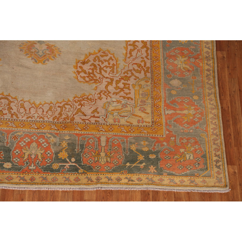 Tapis turc Oushak pré-1900 à teinture végétale antique 10 x 12