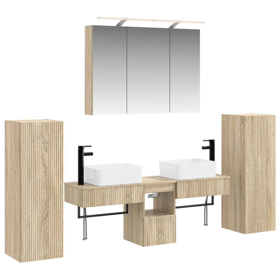 vidaXL Bathroom Furniture Set 6 pcs Engineered Wood and Glass Modern Cabinet