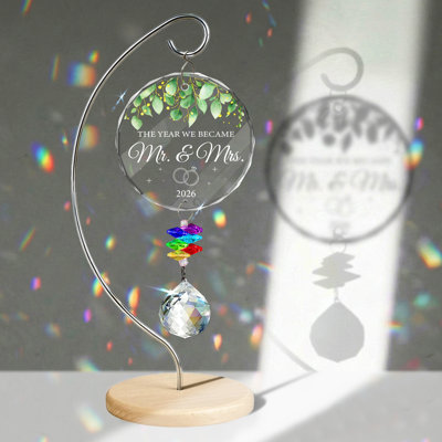 Wedding Crystal Suncatcher with Stand, Mr and Mrs Gifts for Couples Him Her, Bridal Shower Ornament Keepsake for Bride Newlywed, Valentines HS748