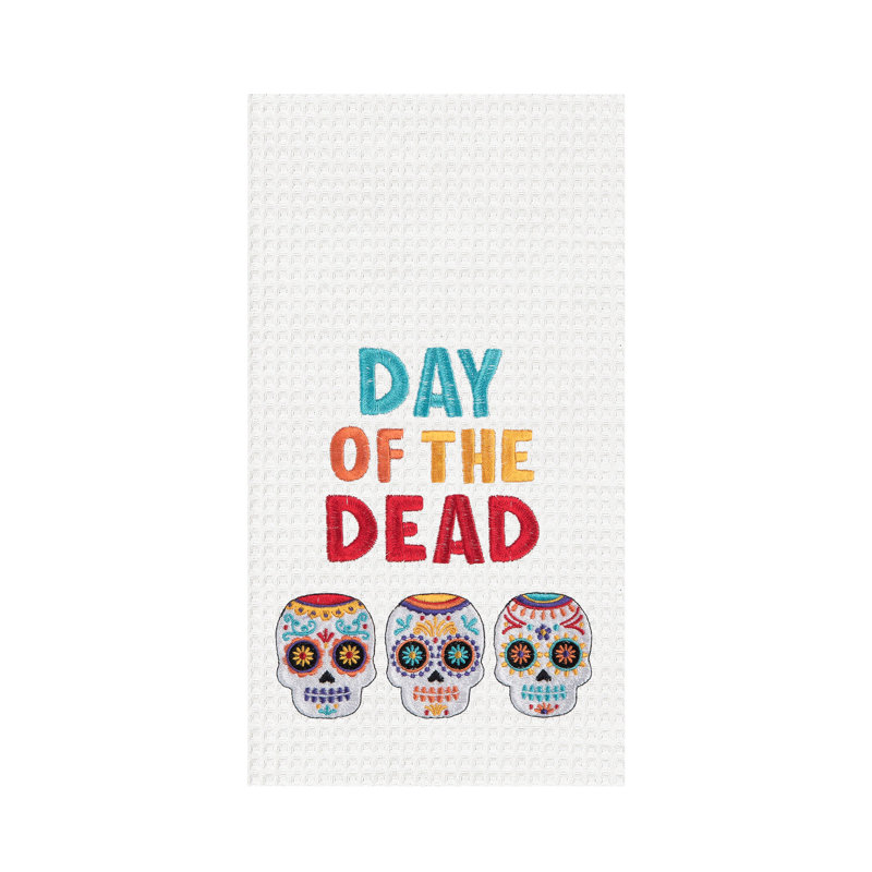 Torchon d'Halloween en coton Skull Trio