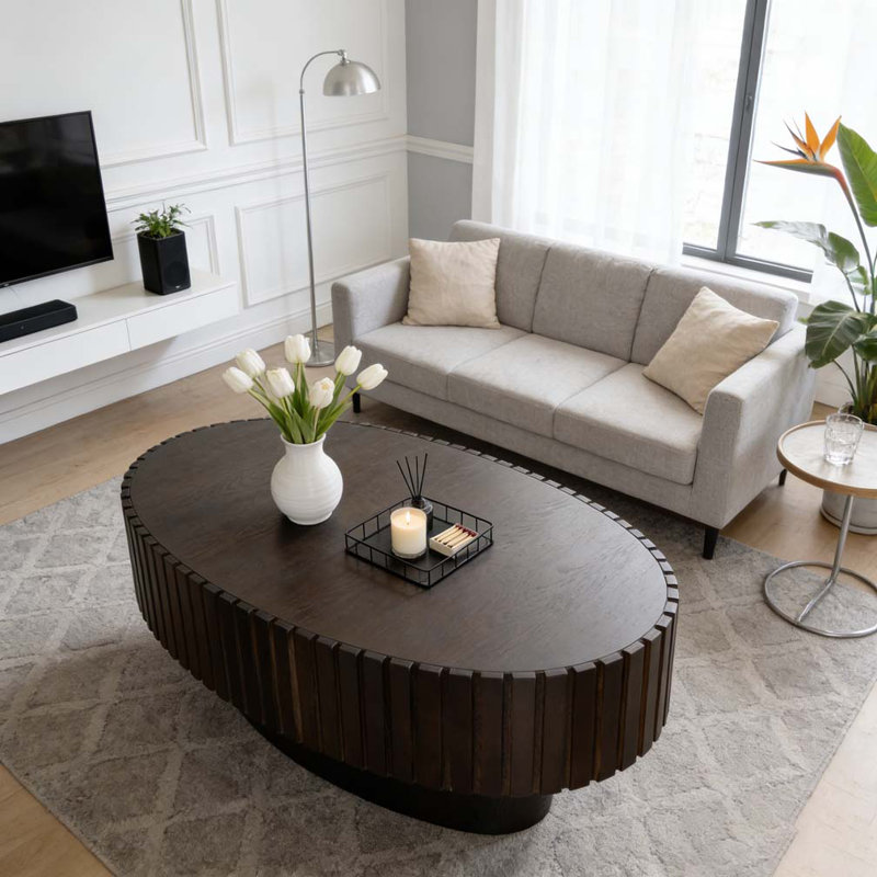Table basse ovale, Noyer + noir