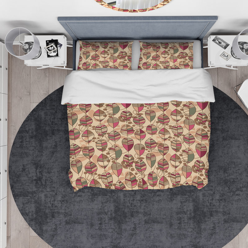 Ensemble de housse de couette designart rétro à fleurs d’automne, Housse de couette très grand + 2 taies décoratives