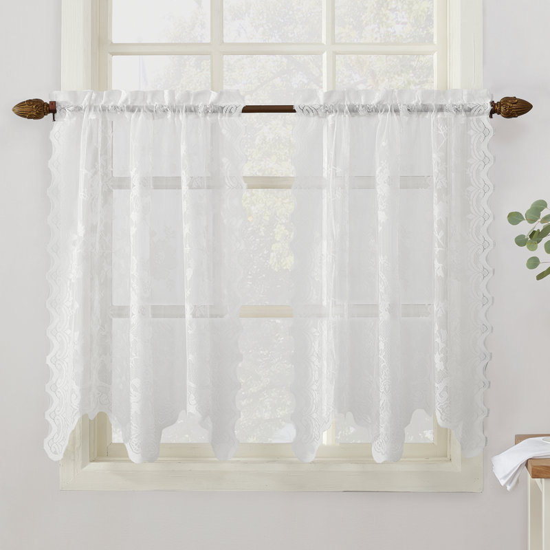 Paire de rideaux de cuisine diaphane avec passe-tringle Alejo, l 58 po x L 24 po, Blanc