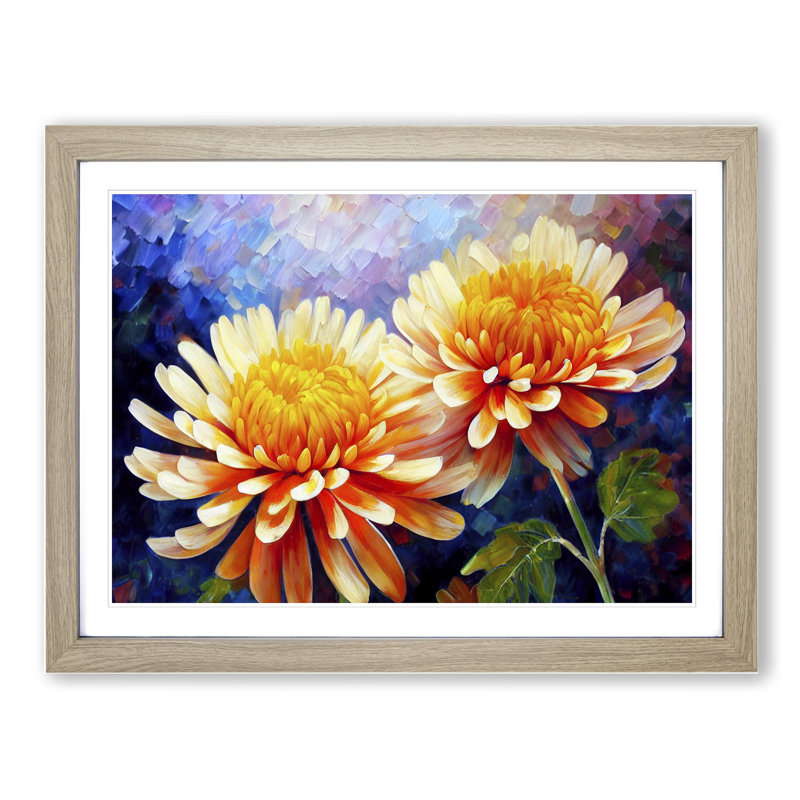 Chrysanthemum Flowers Vol.2 - Framed Print, 46cm H x 64cm W x 2cm D, Oak Framed