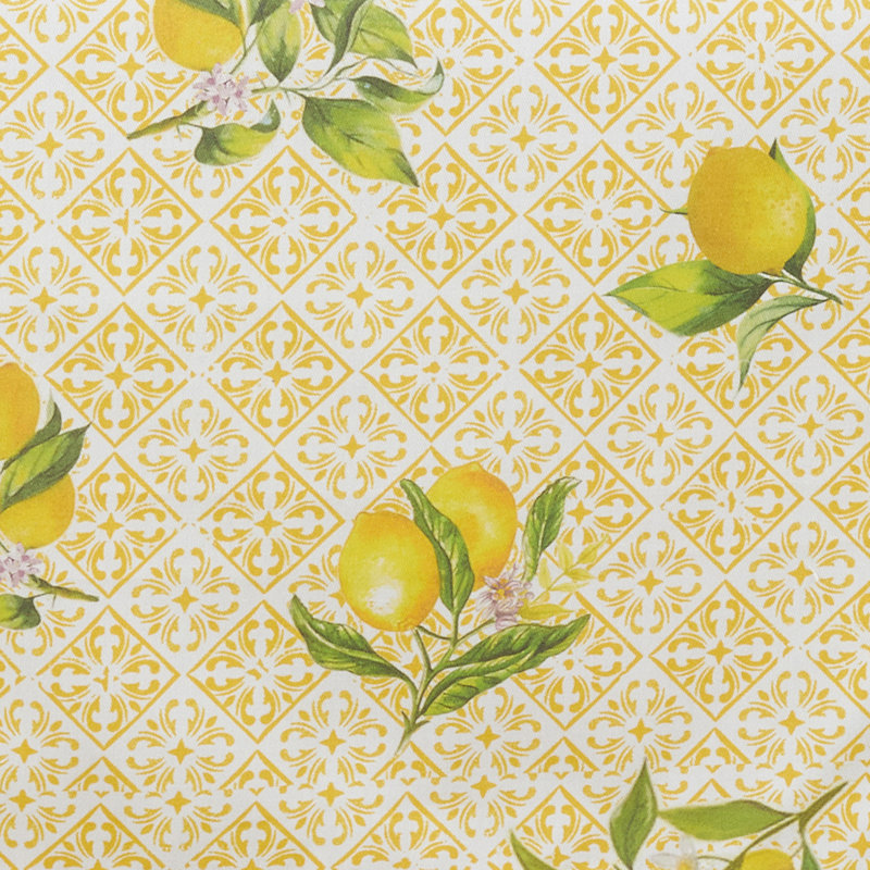 Lemon Print Yellow Cotton Square Tablecloth, 70 in