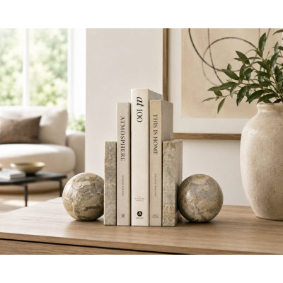 Serre-livres en marbre beige pour tablettes | Ensemble de 2