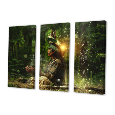 Shaman Of The Forest Sunset - Native American Wall Art, ensemble d'impression