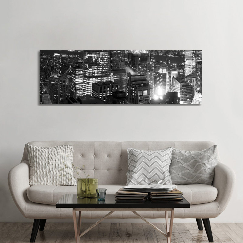 Aerial View Of A City At Night, Midtown Manhattan, Manhattan, New York City, New York State, USA by Panoramic Images - Wrapped Canvas Panoramic Print