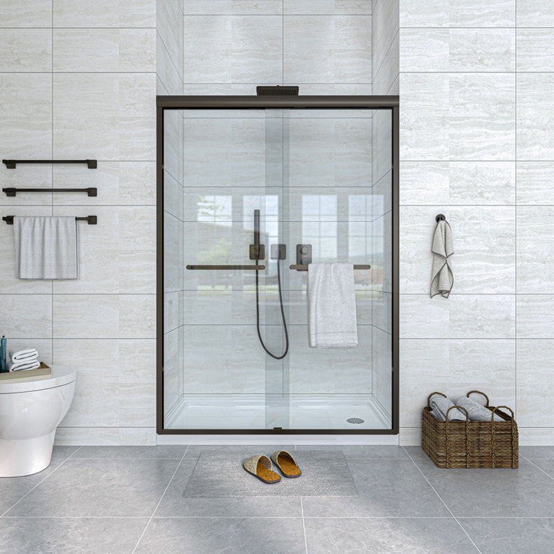 60'' Oil Rubbed Bronze Sliding Shower Door with Clear Glass