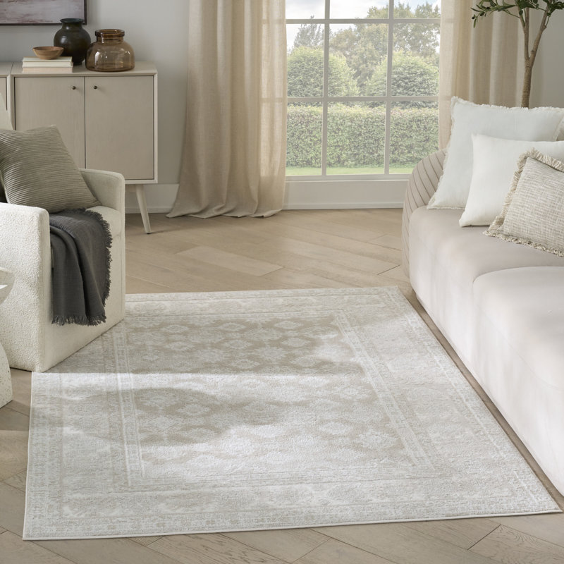 Leuchte 5'3" x 7' Ivory Beige Vintage Indoor Rug, Rectangle 5'3" x 7'