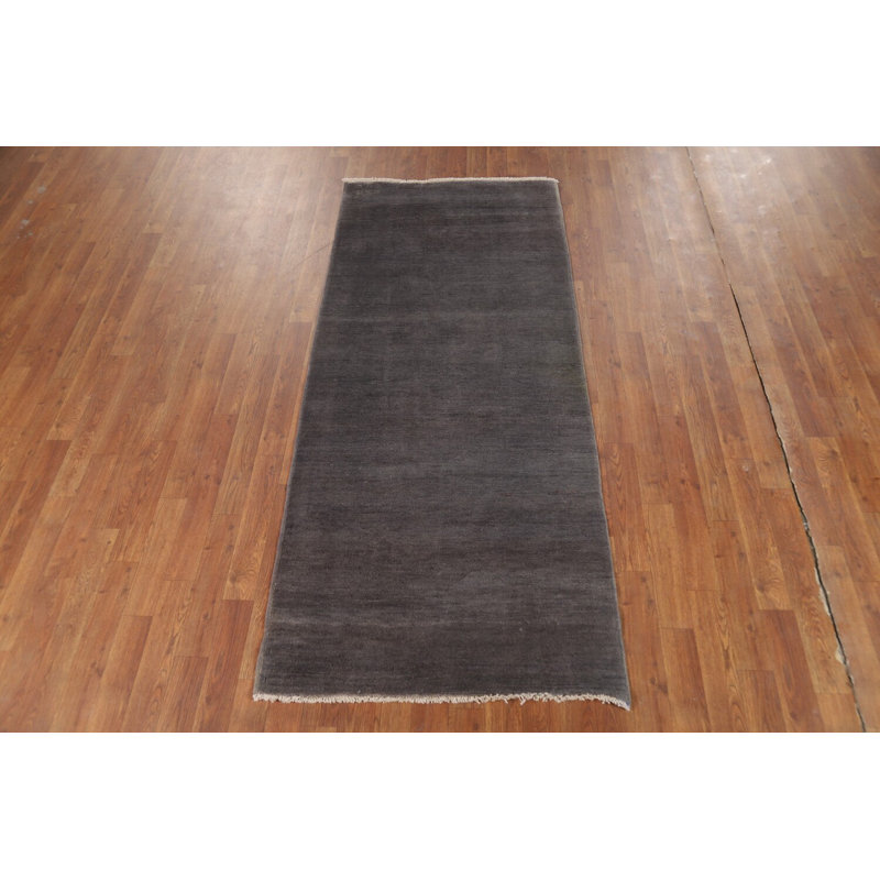 Tapis de couloir oriental gris et bleu fait à la main de style Gabbeh 3 x 7