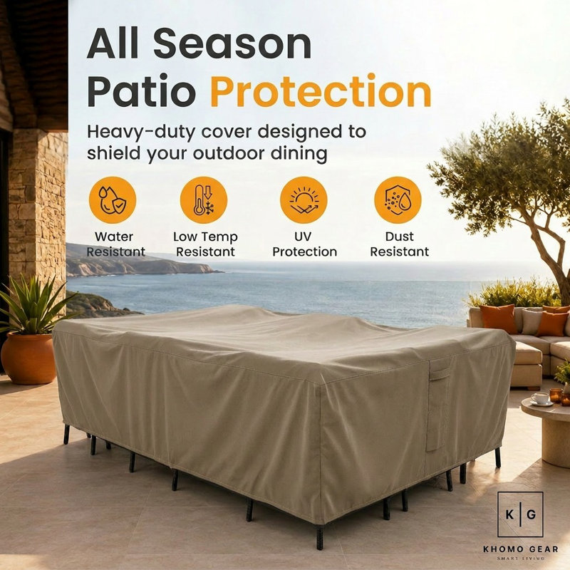 Goodman Water Resistant Patio Dining Set Cover – Heavy Duty, Durable Outdoor Furniture Cover with Click-Close Straps, Adjustable Elastic Hem, and Air Vents