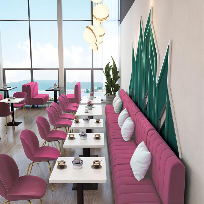 Banc rembourré en velours, Rose