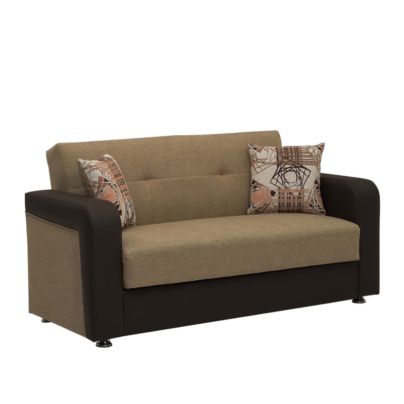 Ferrara Twin 27.6'' Upholstered Tufted Convertible Sofa, Firm Seat Cushion, Brown PU Leatherette