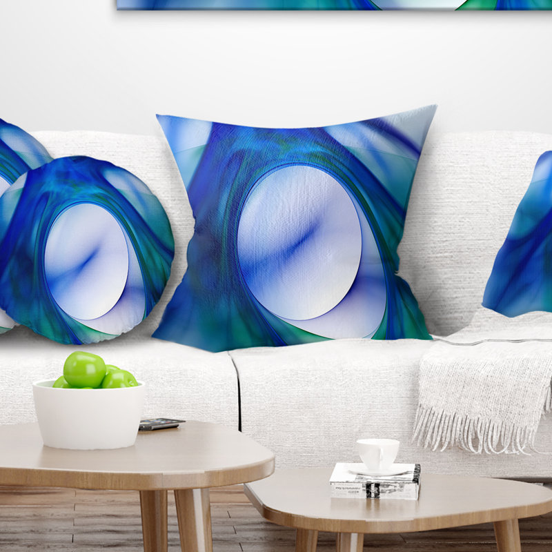 Mystic Blue Fractal - coussin imprimé abstrait, 16 po x 16 po, Coussin décoratif